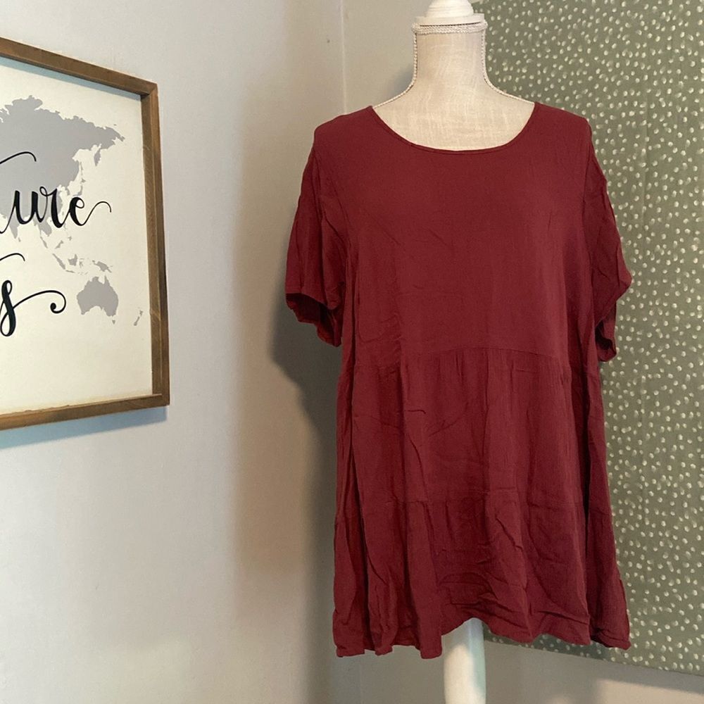 Torrid Rust Tiered Crepe Lightweight Button Back Short Sleeve Blouse Size 2